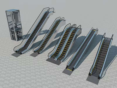 Modern Escalators And Passenger Elevators With Sleek Metal Design For Commercial Spaces 3d model