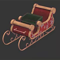 Festive Christmas Decorative Sleigh With Red Green Seats Golden Snowflake Patterns And Metal Frame
