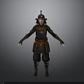 Woman Wearing Traditional Samurai Armor With Orange Sash In Standing Pose