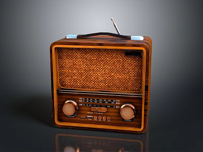 Vintage Electronic Radio Featuring Wooden Case Knobs Dial And Antenna 3d model