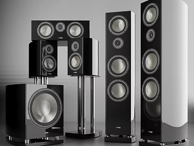 Modern Audio Speaker System With Various Types Sleek Black Design And Metal Stands 3d model