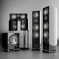 Modern Audio Speaker System With Various Types Sleek Black Design And Metal Stands