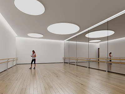 Modern Dance Practice Room With Mirrors Ballet Barres And Wooden Floor 3d model