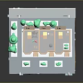 Cartoon Scene With Multi Story Yellow Building Windows Doors Green Trees And Street
