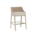 Light Colored Modern Bar Stool With Rattan Back Upholstered Seat And Metal Frame
