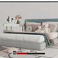 Cozy Double Bed Bedroom Interior With Soft Pillows Teddy Bear And Nightstand Lamp