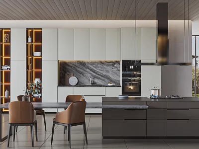 Elegant Modern Kitchen Interior Design With Marble Island Cabinets And Appliances 3d model