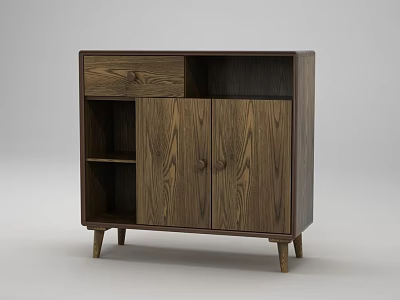Modern Minimalist Wooden Sideboard With Double Doors Open Shelf Drawer And Slim Legs 3d model