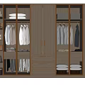 Modern Wardrobe Interior Design With LED Lighting Wooden Shelves Drawers And Hanging Rails