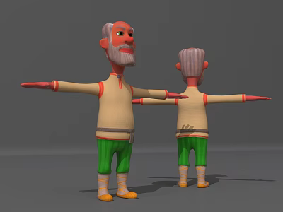 3D Game Character Elderly Man with White Beard Beige Top Green Pants Orange Shoes 3d model
