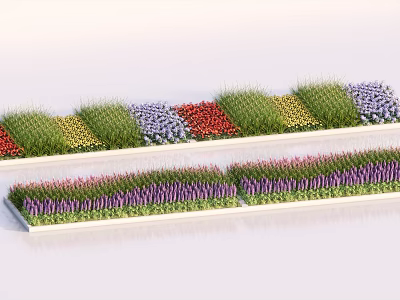 Vibrant Flower Planters With Mixed Colorful Flowers Arranged In Neat Rows 3d model