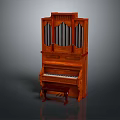 Classic Wooden Upright Piano With Decorative Vertical Slats And Matching Bench