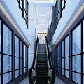 Escalator in Modern Spacious Area With Glass Walls and Bright Design Features