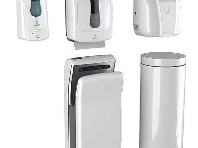 Modern White Daily Electrical Appliances Including Sanitizer Dispenser Hand Dryer And Trash Bin 3d model