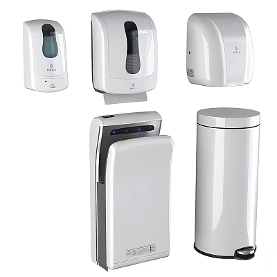 Modern White Daily Electrical Appliances Including Sanitizer Dispenser Hand Dryer And Trash Bin 3d model