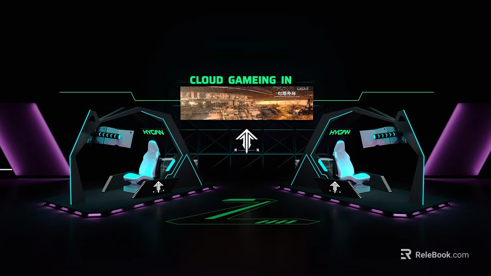 Cloud Gaming Setup With VR Headsets Gaming Screens And Neon Lights 3d model