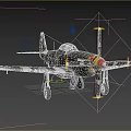 Vintage Fighter Aircraft Flying With Propeller Black Yellow Red Design In Cloudy Sky 415