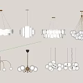 Stylish Modern Chandeliers Featuring Various White Spherical And Wave Shaped Designs 3d model