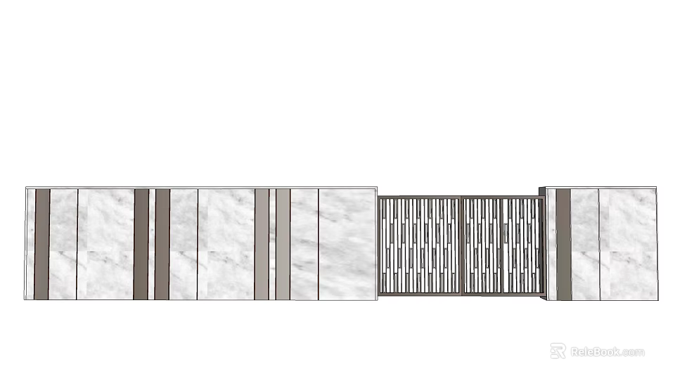 Modern Garden Wall Design With Marble Panels Vertical Stripes And Lattice Section 3d model 