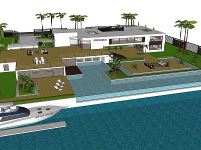 Luxury Modern Detached Villa With Palm Trees Swimming Pool Yacht And Terrace 3d model