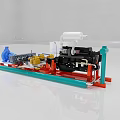 Black Motor Pump Industrial Equipment With Blue Green Pipes Red Stands And Yellow Components