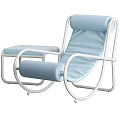 Modern Lounge Chair With Blue Metal Frame Curved Structure And Light Colored Cushion