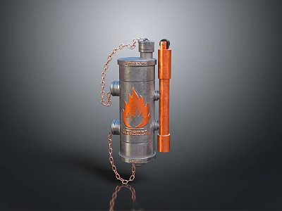 Military Weapon With Flame Logo Metal Body Chain And Orange Handle Design 3d model