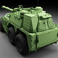 Green Military Tank Featuring Long Cannon Large Wheels Transparent Windows And Front Headlights