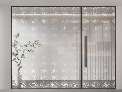 Modern Glass Partition With White Dot Pattern Vertical Stripes And Green Plant In Interior 3d model