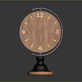 Table Clock With Wooden Dial Metal Frame And Black Orange Base Stand