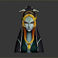 Game Movie Character With Blue Skin Orange Hair Green Headpiece Black Hood And Golden Details