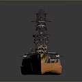 Detailed Battleship Model Watercraft With Orange Hull Black Superstructure And Turrets