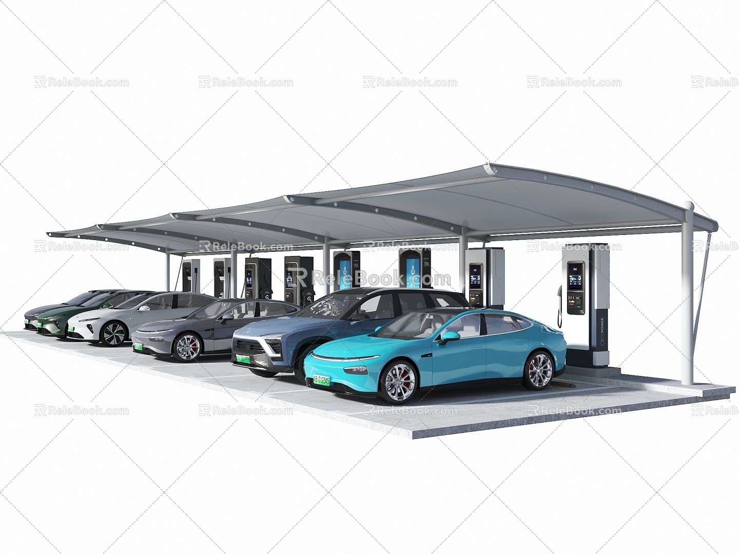 Outdoor parking lot parking shed tensioned film shed electric car new energy car Xiaomi car Weilai car Tesla car charging pile new energy 3d model