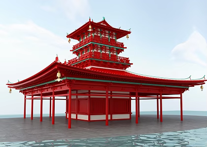 Chinese-style ancient tower 3d model