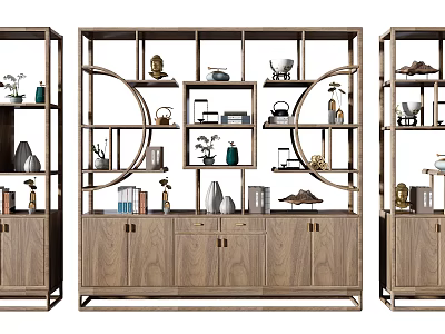 Wooden Chinese Bogu Shelf with Decorative Ornaments Vases Books and Sculptures 3d model