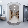 Modern School Dormitory Interior With Bunk Beds Desks Chairs Cabinets And Bright Window