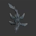 3D Rendered Blue Fantasy Creature Model With Spiked Wings Sharp Teeth And Intricate Details