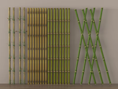 Natural Bamboo Screens With Vertical And Crossed Arrangements In Green And Yellow Tones 3d model
