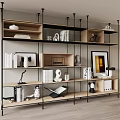 Modern Multi Layer Open Shelving Unit With Books Decorative Items And Photo Frames 3d model