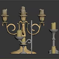 Gold Candelabra With Multiple Arms And Decorative Candle Holders Set