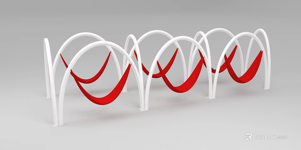 Modern Photo Spot With White Curved Structures And Red Decorative Elements 3d model 