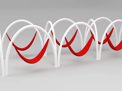Modern Photo Spot With White Curved Structures And Red Decorative Elements 3d model