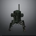 Rusted Green Mechanical Creature With Four Legs And Chimney Structure