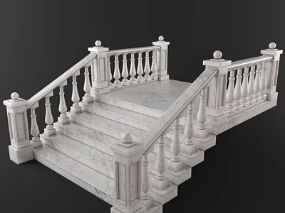 Elegant Marble Staircase Design With Carved Railing And Spherical Finial Decorations 3d model