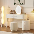 White Dressing Table with Decorative Mirror Cosmetics Stool and Cabinet Interior 3d model