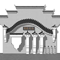Chinese Traditional Scenic Wall With Tiled Roof Overhanging Eaves And Carved Decorations
