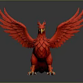 Red Phoenix With Spread Feathery Wings Yellow Beak And Sharp Claws On Dark Background