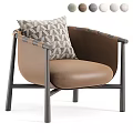 Modern Minimalist Brown Leather Accent Chair With Geometric Pattern Pillow And Dark Metal Frame