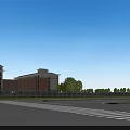 Modern Multi Story School Building With Red Brick White Walls Large Windows And Green Lawn