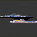 Detailed Futuristic Spaceship Model With Blue Red Accents And Separate Hull Design